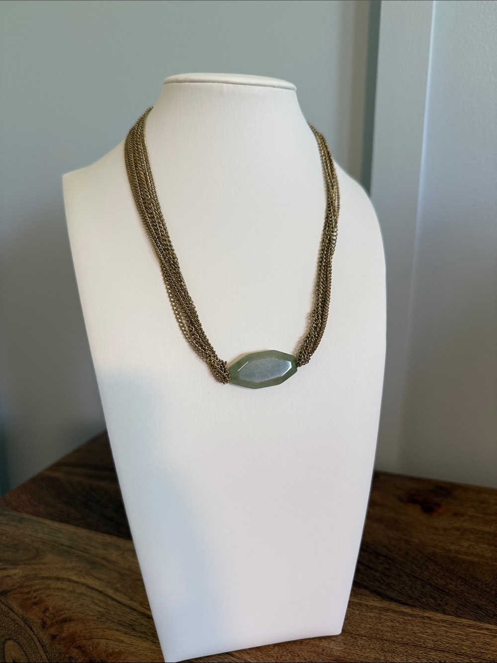 Multi-Strand Gold Chain Necklace with Jade Stone Pendant